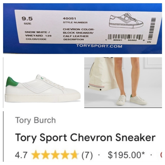Tory Burch Sneakers Leather White 9.5 Tory Sport Tennis Shoes Authentic in Box - Picture 13 of 14